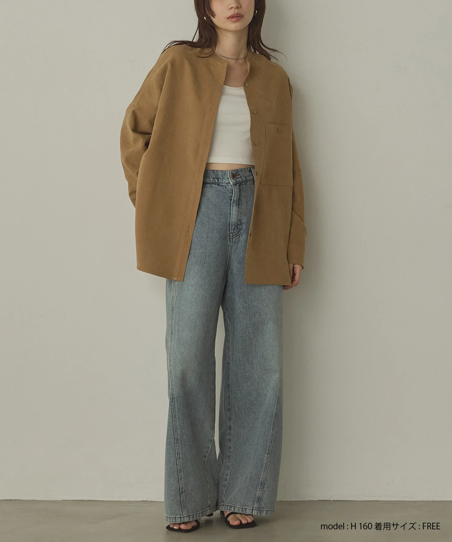 【WEB限定/別注】スウェードライク バンドカラーオーバーサイズシャツ