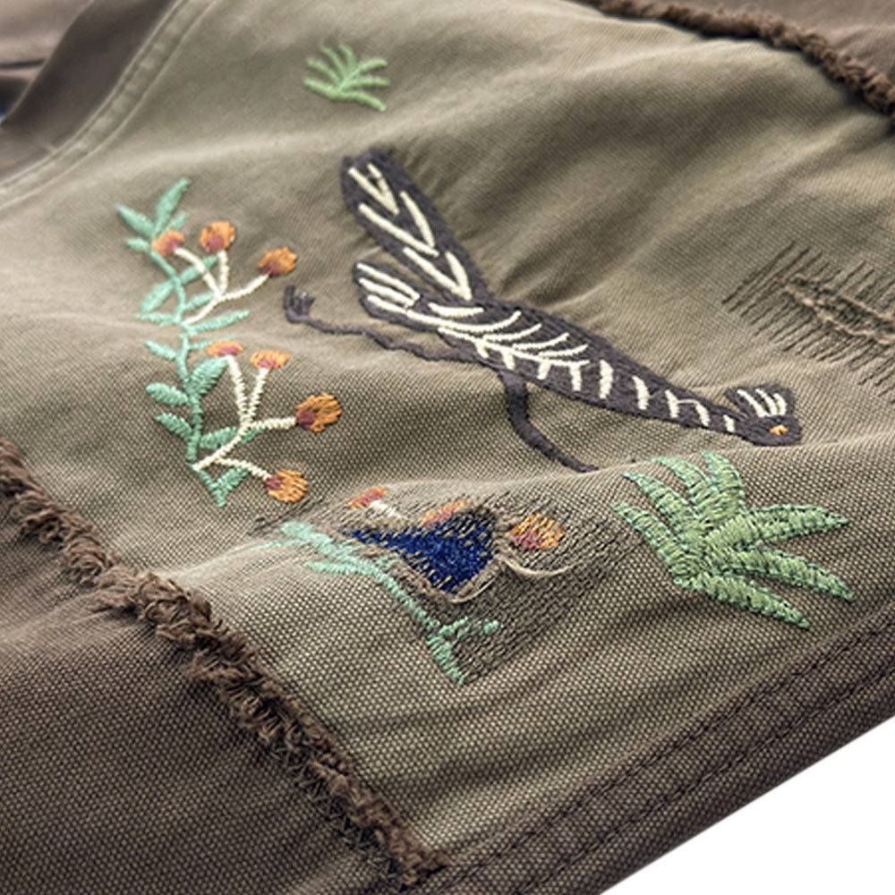 アメカジ　花鳥刺繍パッチワークカーゴパンツ