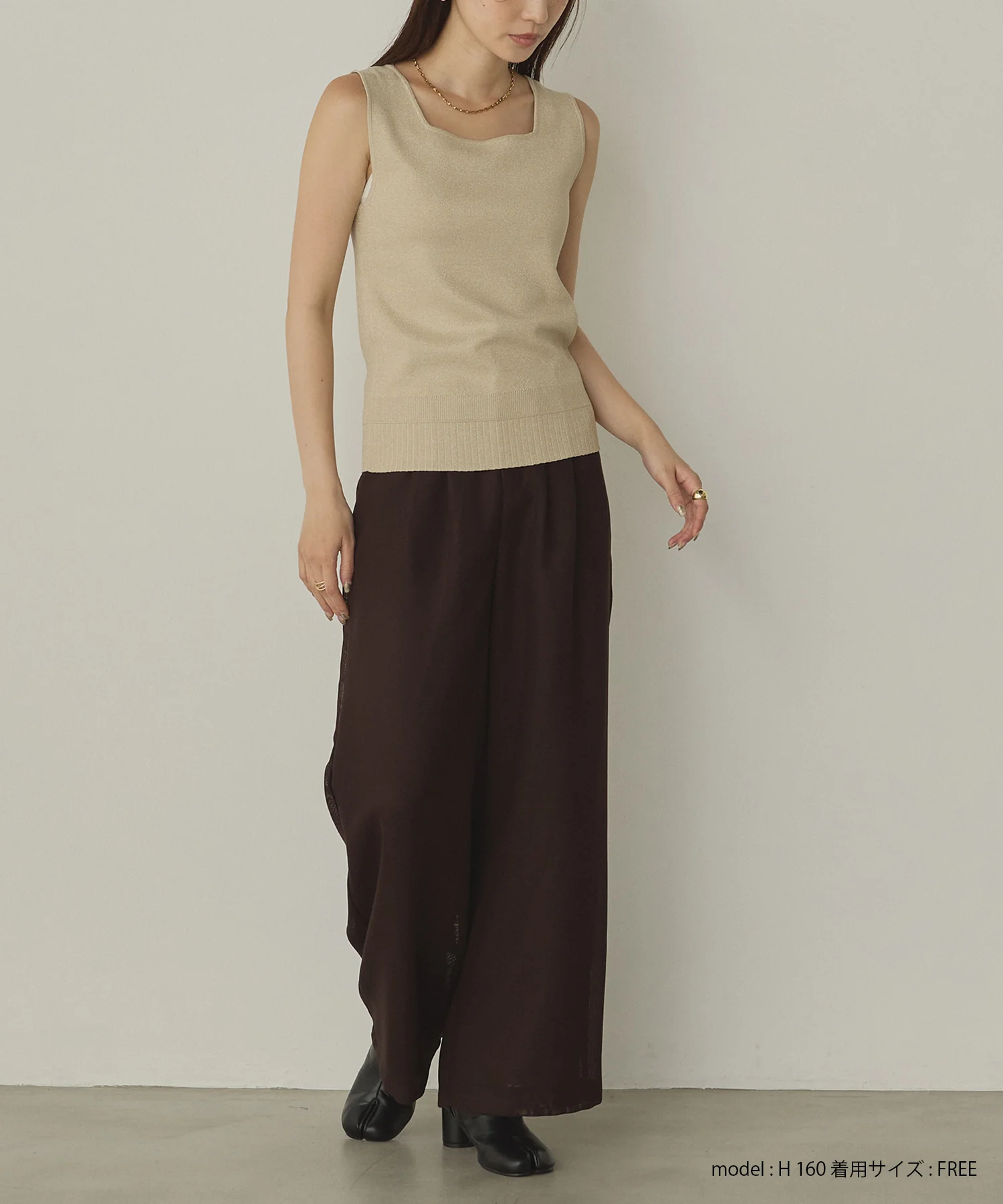 前後2WAY スクエアラメニット タンクトップ