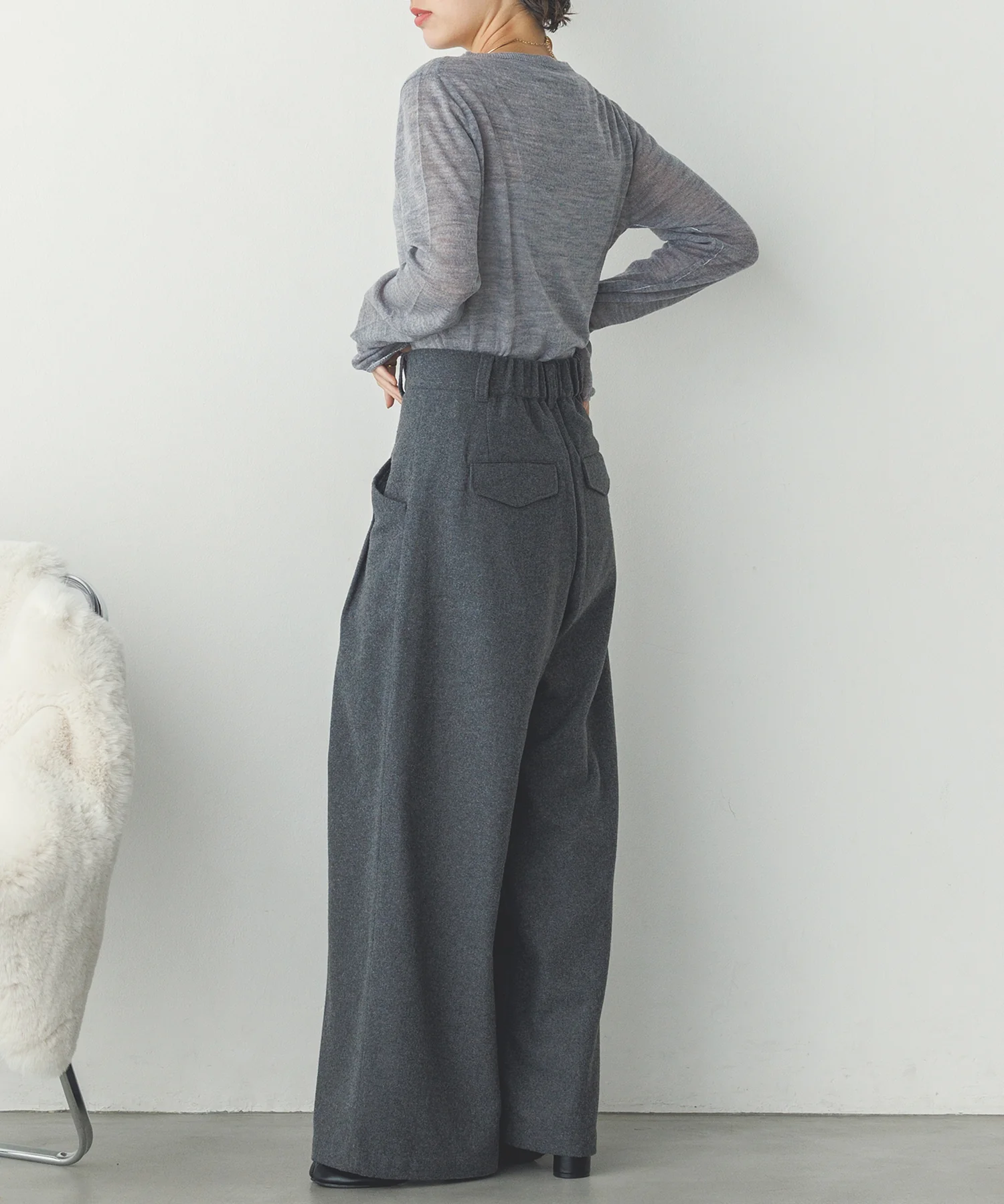 【WEB限定/別注】ラメライン入り ウールミックスシアーニット