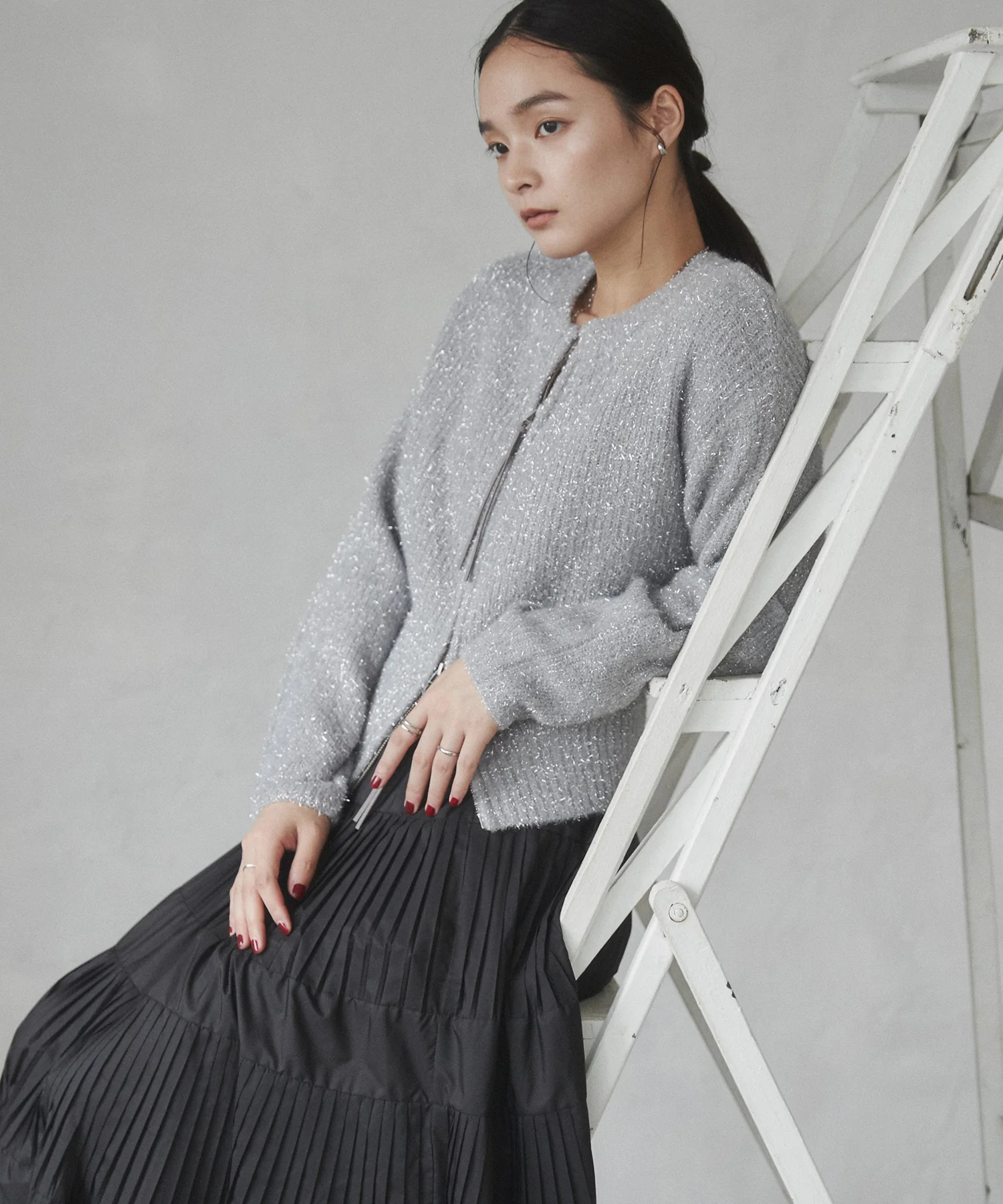 ラメフェザーニット Wジップブルゾン