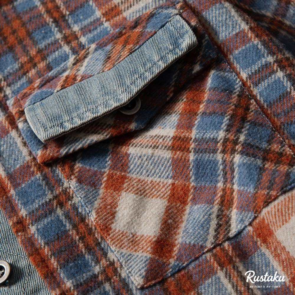 配色チェック切り替えデニム　長袖シャツジャケット