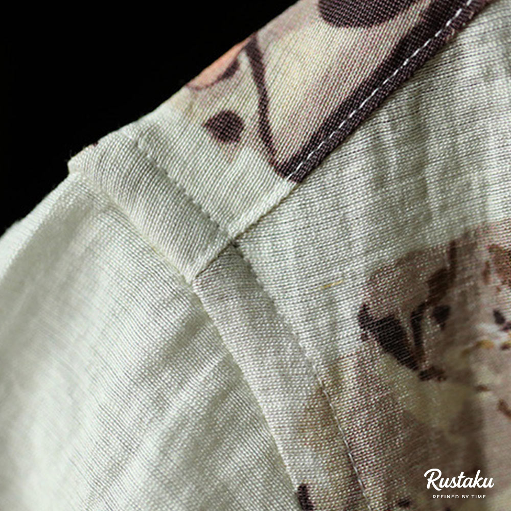 リネン混紡　浮世絵「侍の骸骨」総柄キューバシャツ