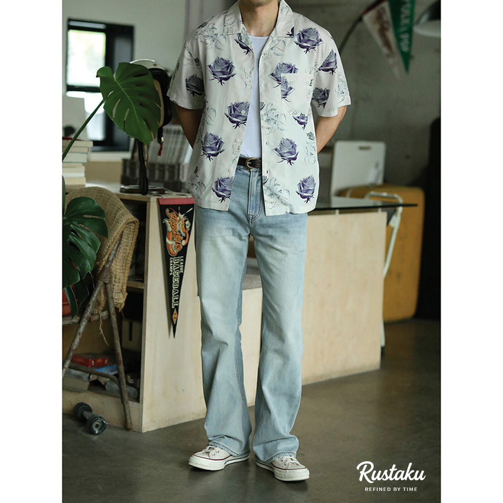 冷感リヨセル　サソリとバラの総柄アロハシャツ