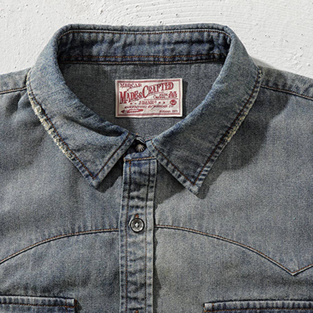 アメカジ　ウエスタン風ウォッシュデニムシャツ