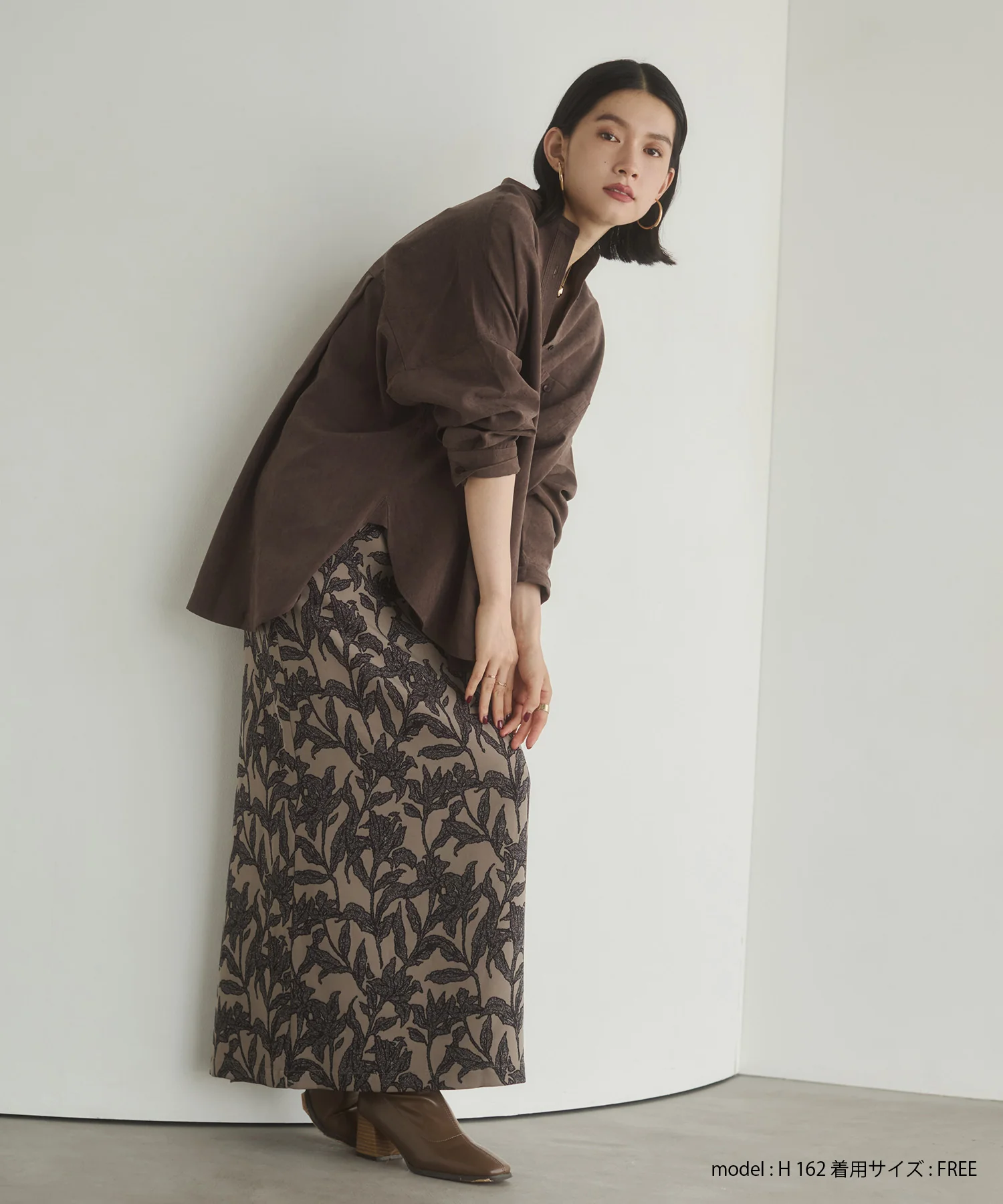 【WEB限定/別注】スウェードライク バンドカラーオーバーサイズシャツ