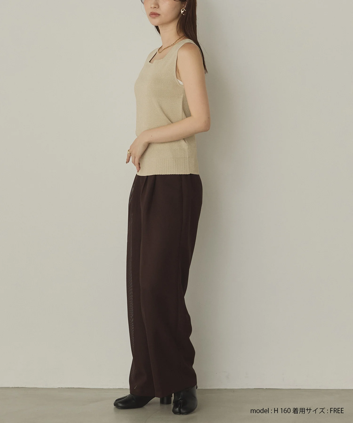 前後2WAY スクエアラメニット タンクトップ