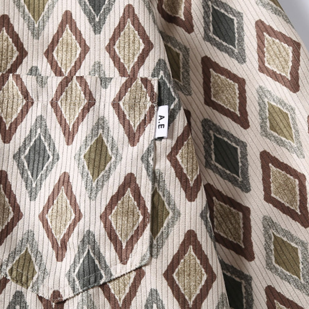 和風 　幾何学模様コーデュロイシャツ