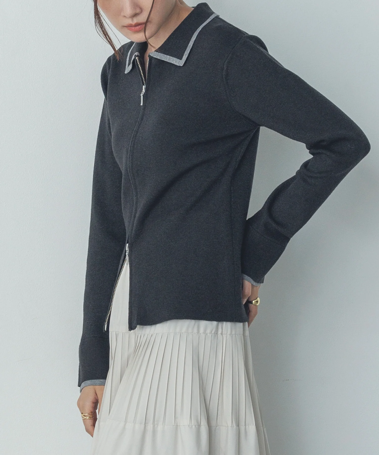 【静電気防止】やわもちヤーン Wジップポロニット