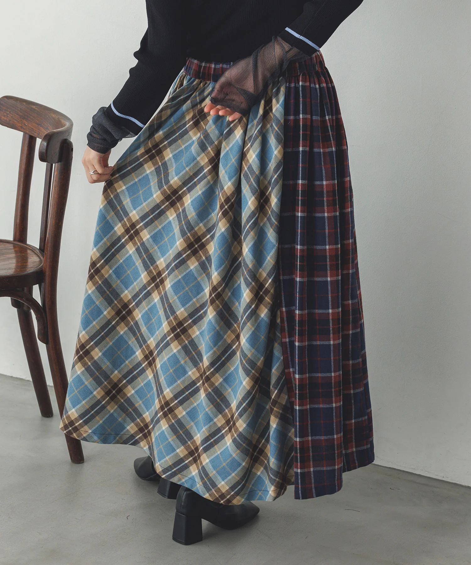 ネルチェックギャザースカート