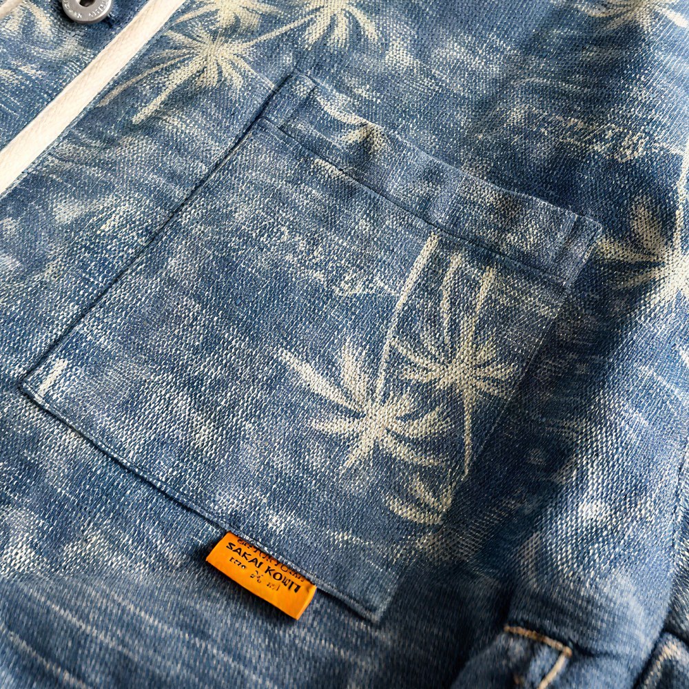 ヤシの木柄デニムベースボールシャツ