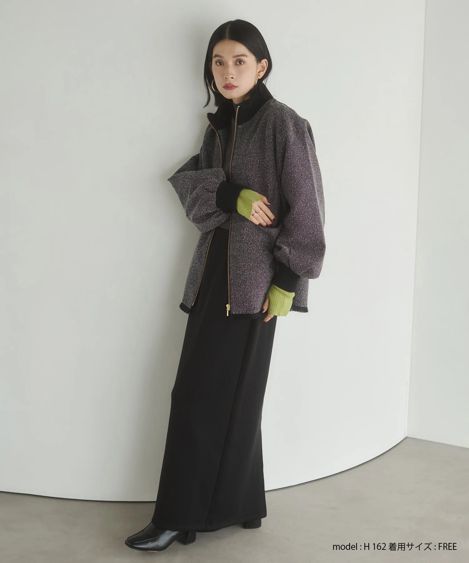 スタンドカラー ツィードブルゾン