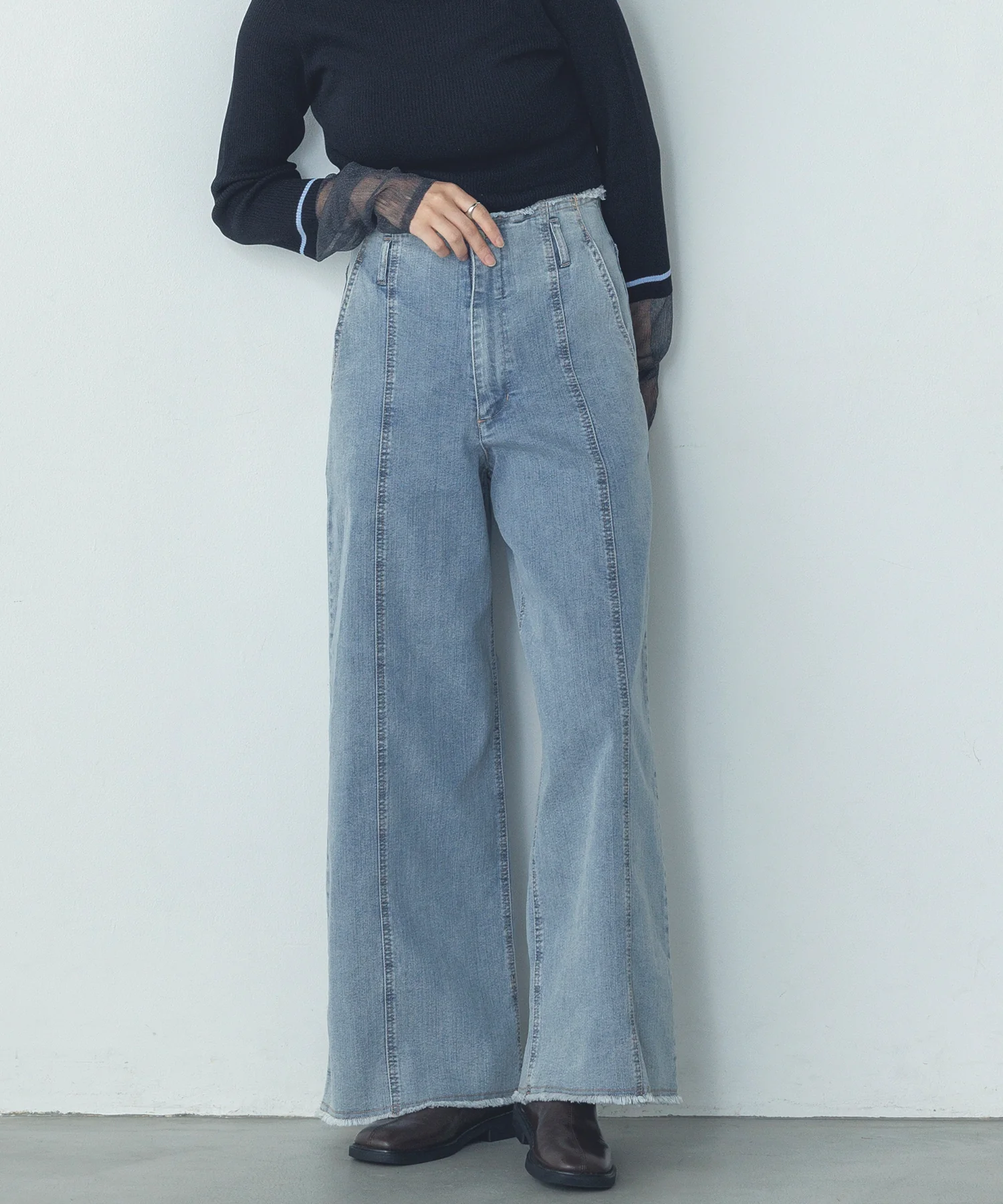 デニム/ツイル ハイウエストワイドパンツ