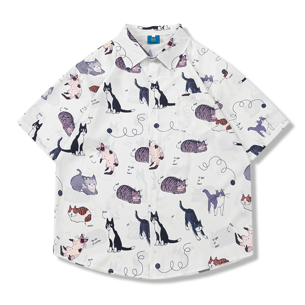 「猫図鑑」 総柄半袖シャツ
