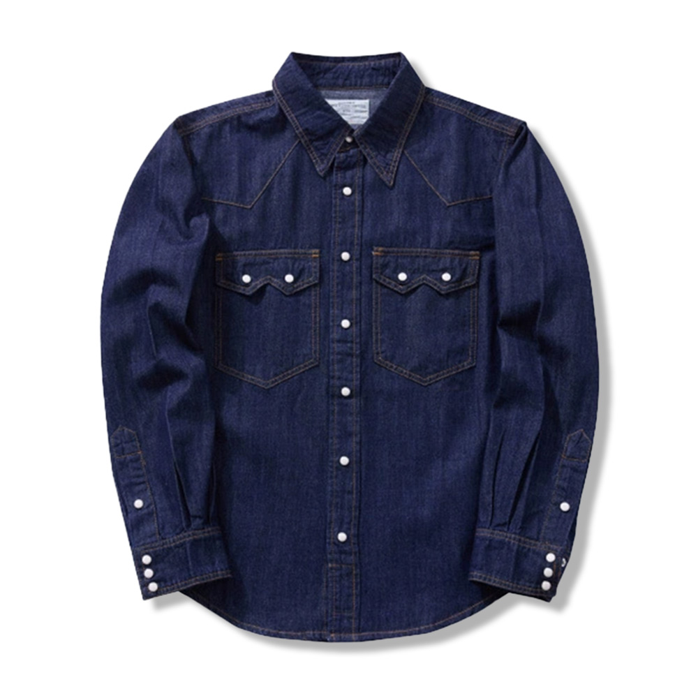 クラシックヴィンテージ　スラブコットンデニムパールボタンシャツ