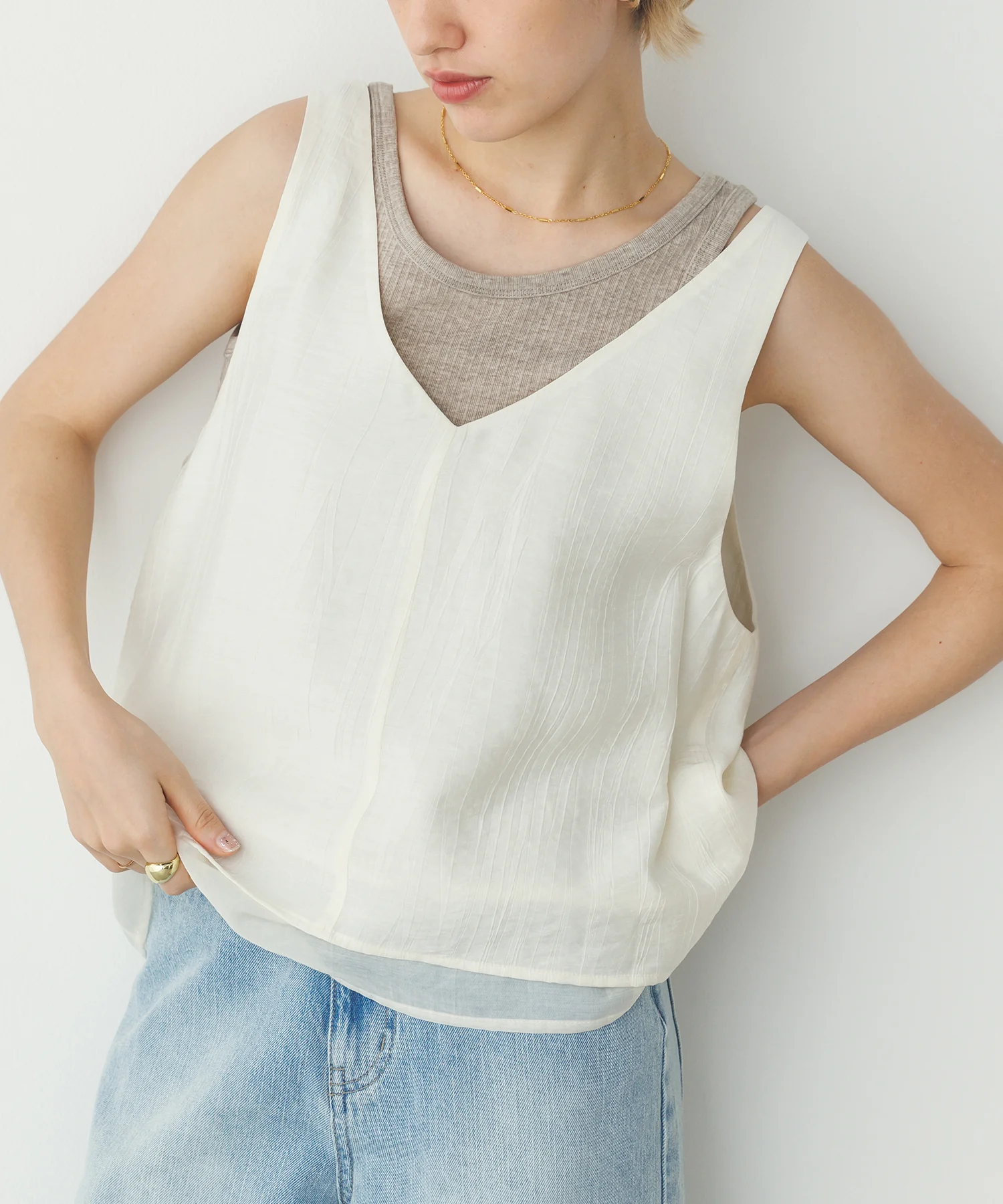 ワッシャーサテン ゆるタンクトップ