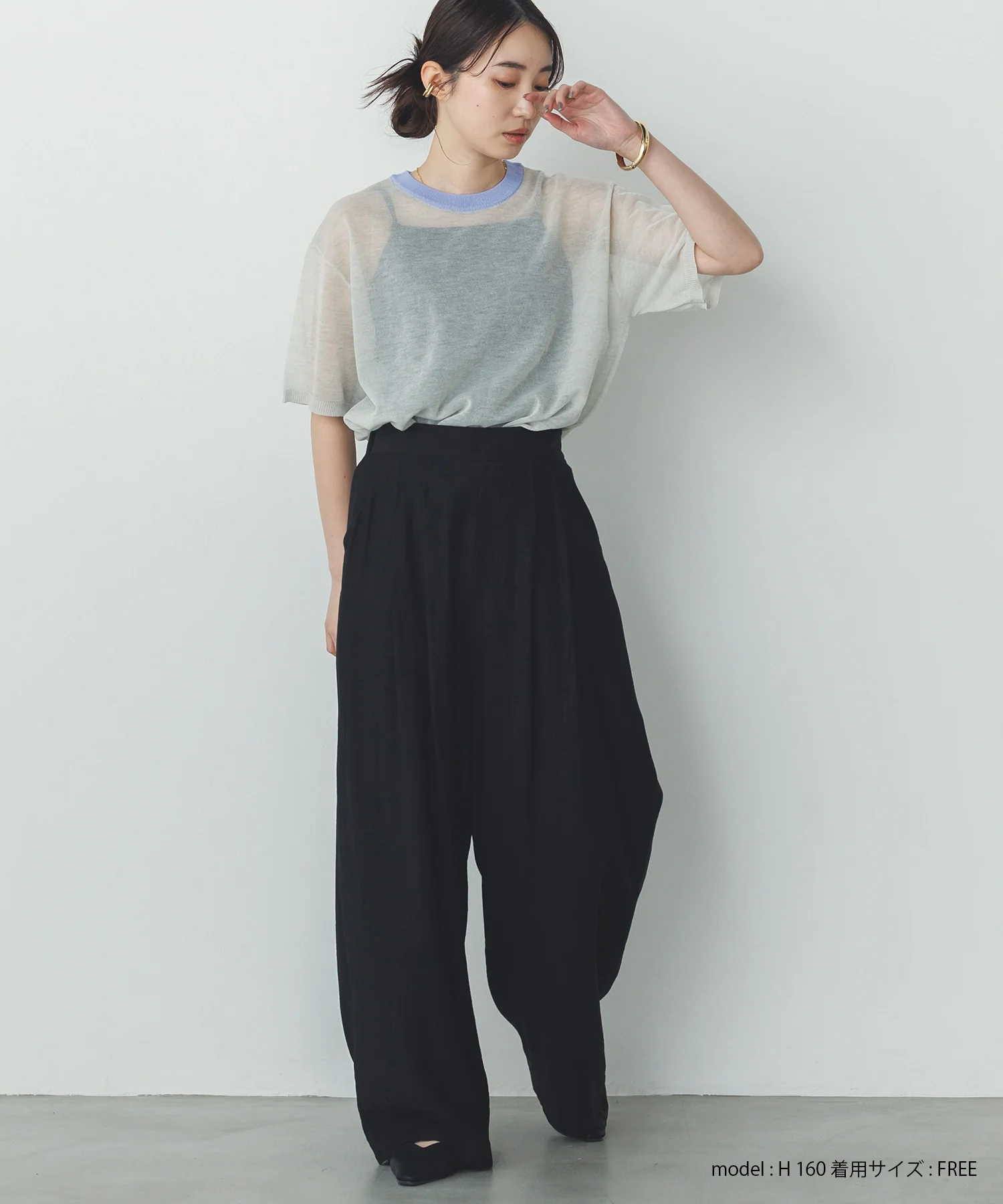 バイカラー シアー半袖ニット