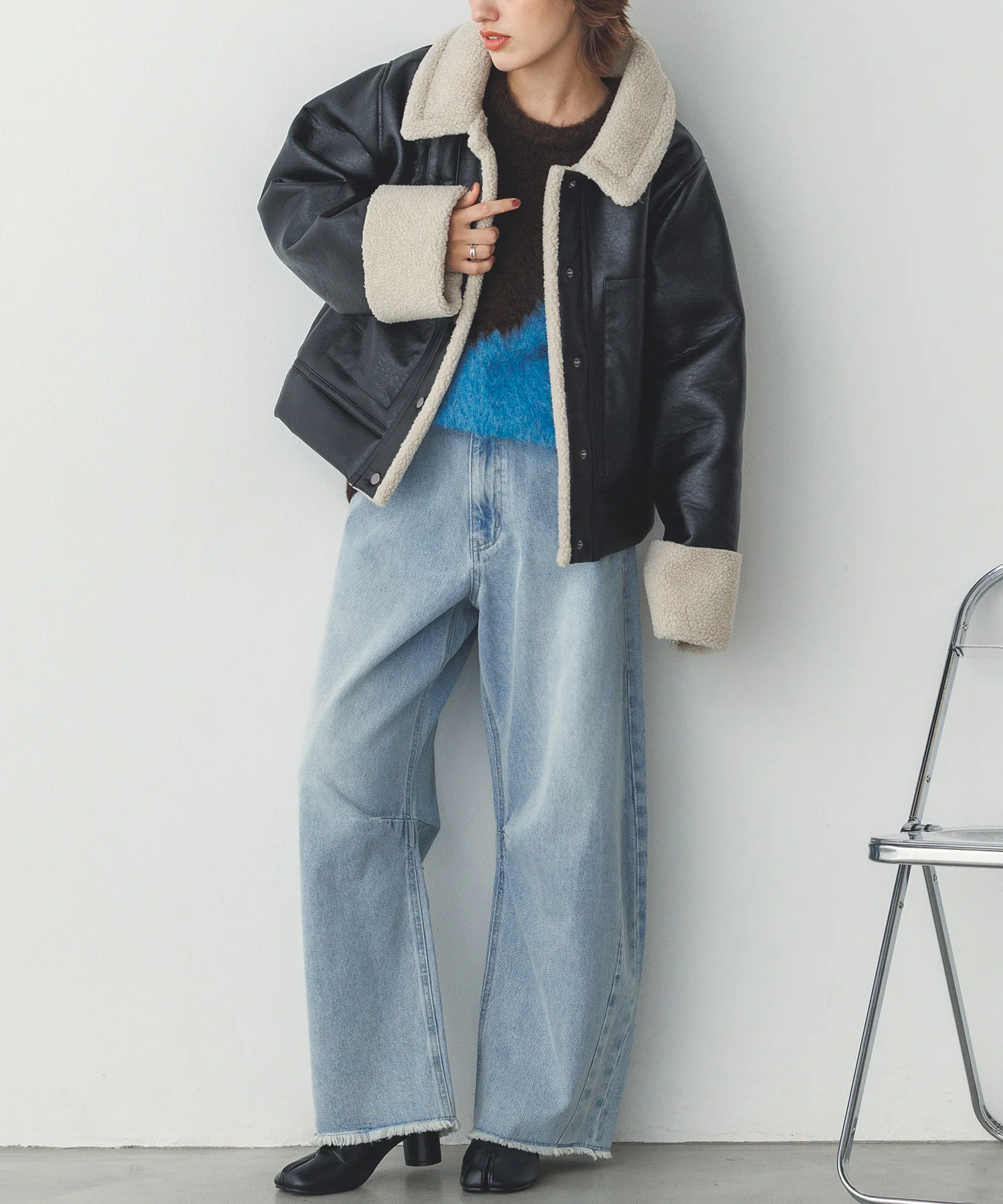 フェイクレザー×ボア ブルゾン