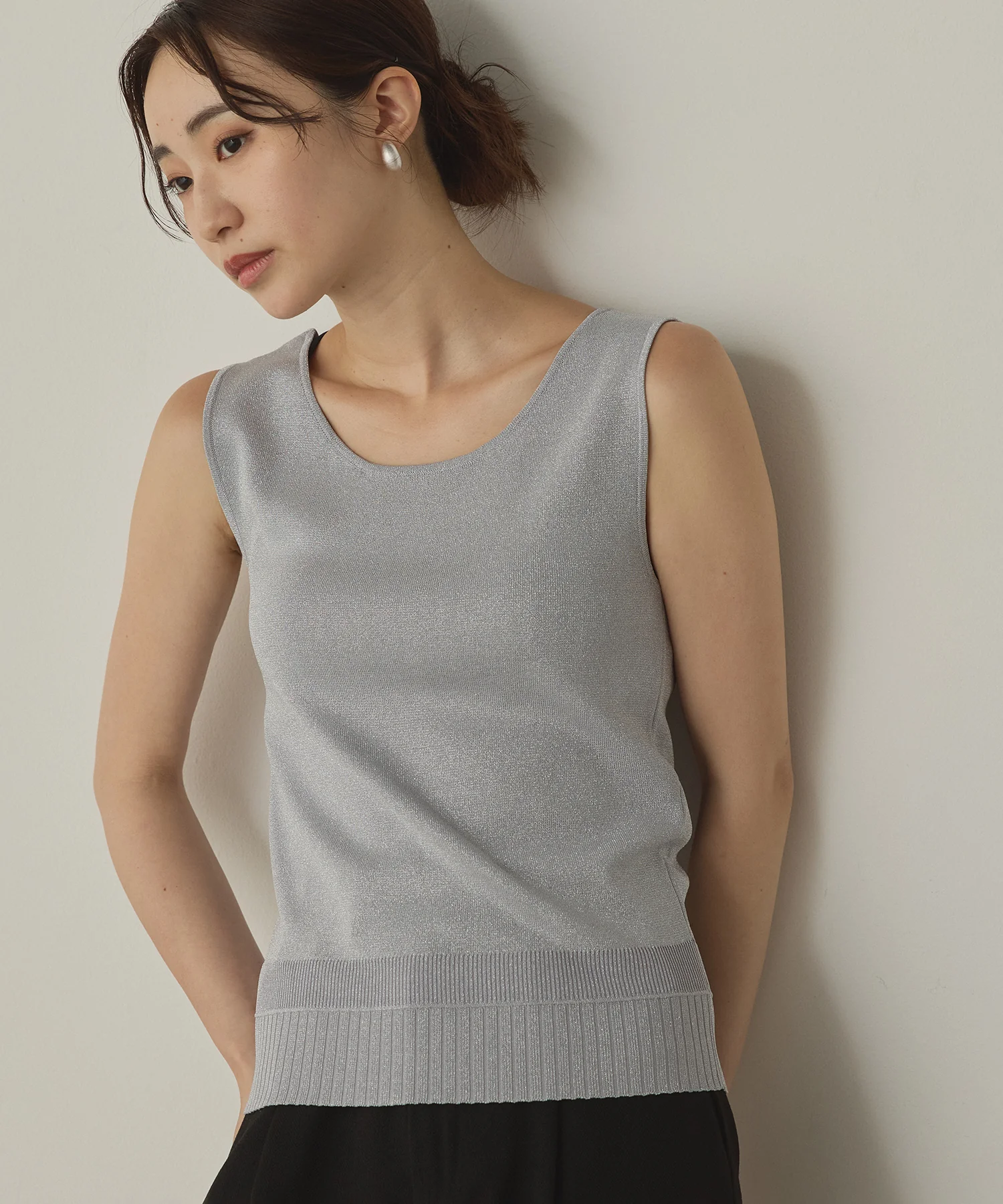 前後2WAY スクエアラメニット タンクトップ