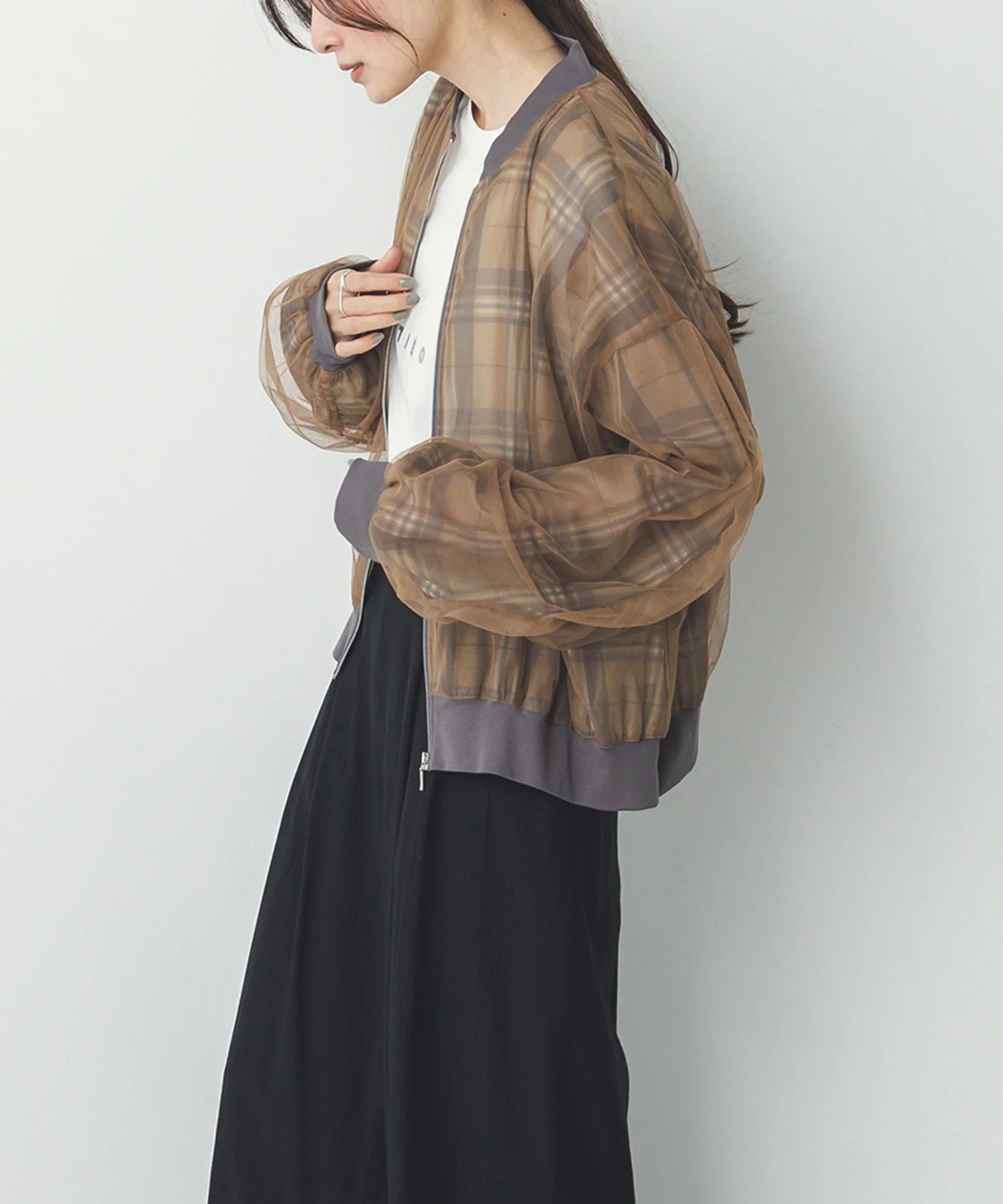 チュールシアー チェックブルゾン