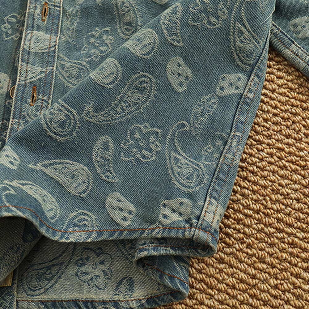 ヘビーウェイト　ペイズリー総柄ジャカードデニムシャツ