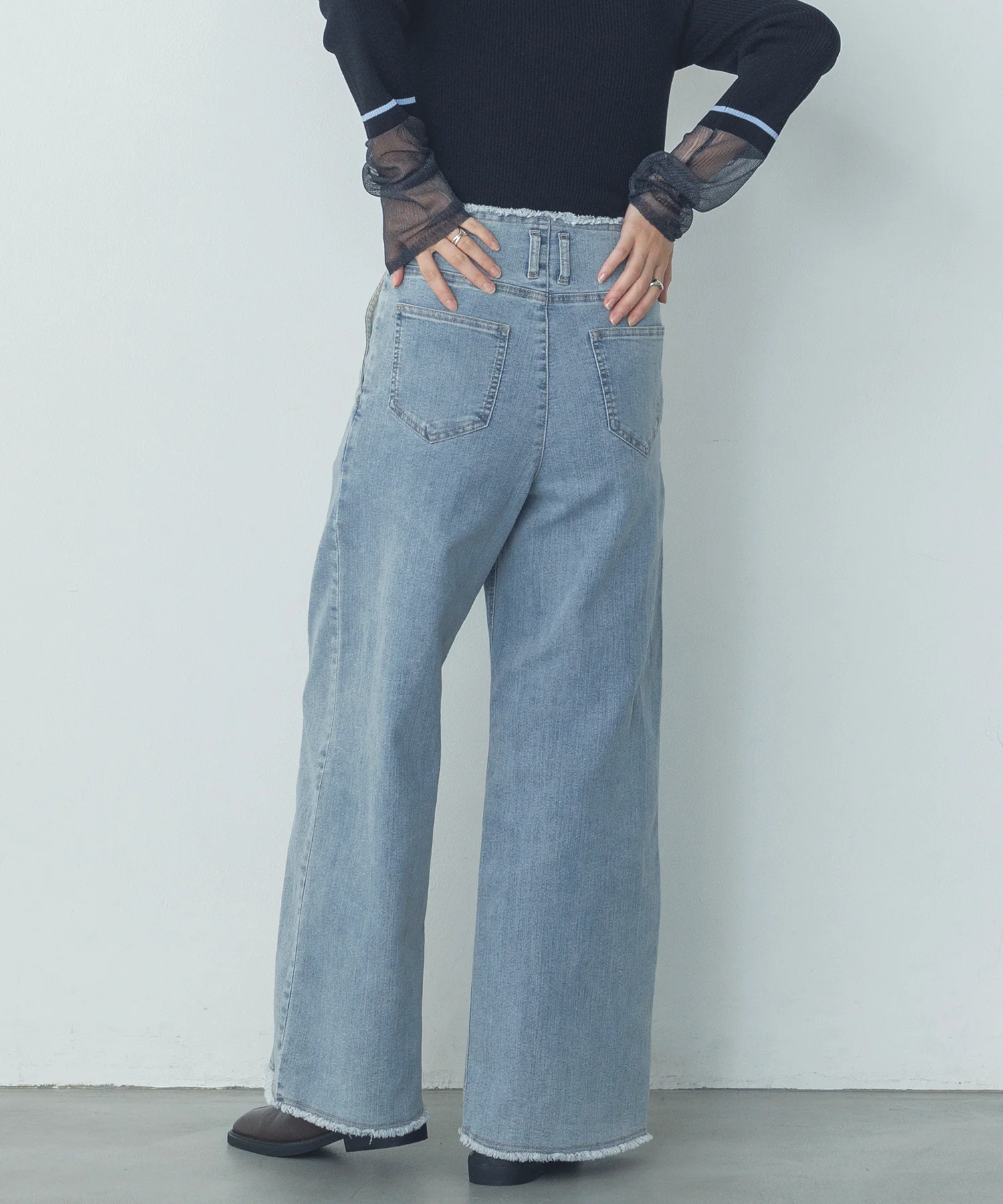 デニム/ツイル ハイウエストワイドパンツ