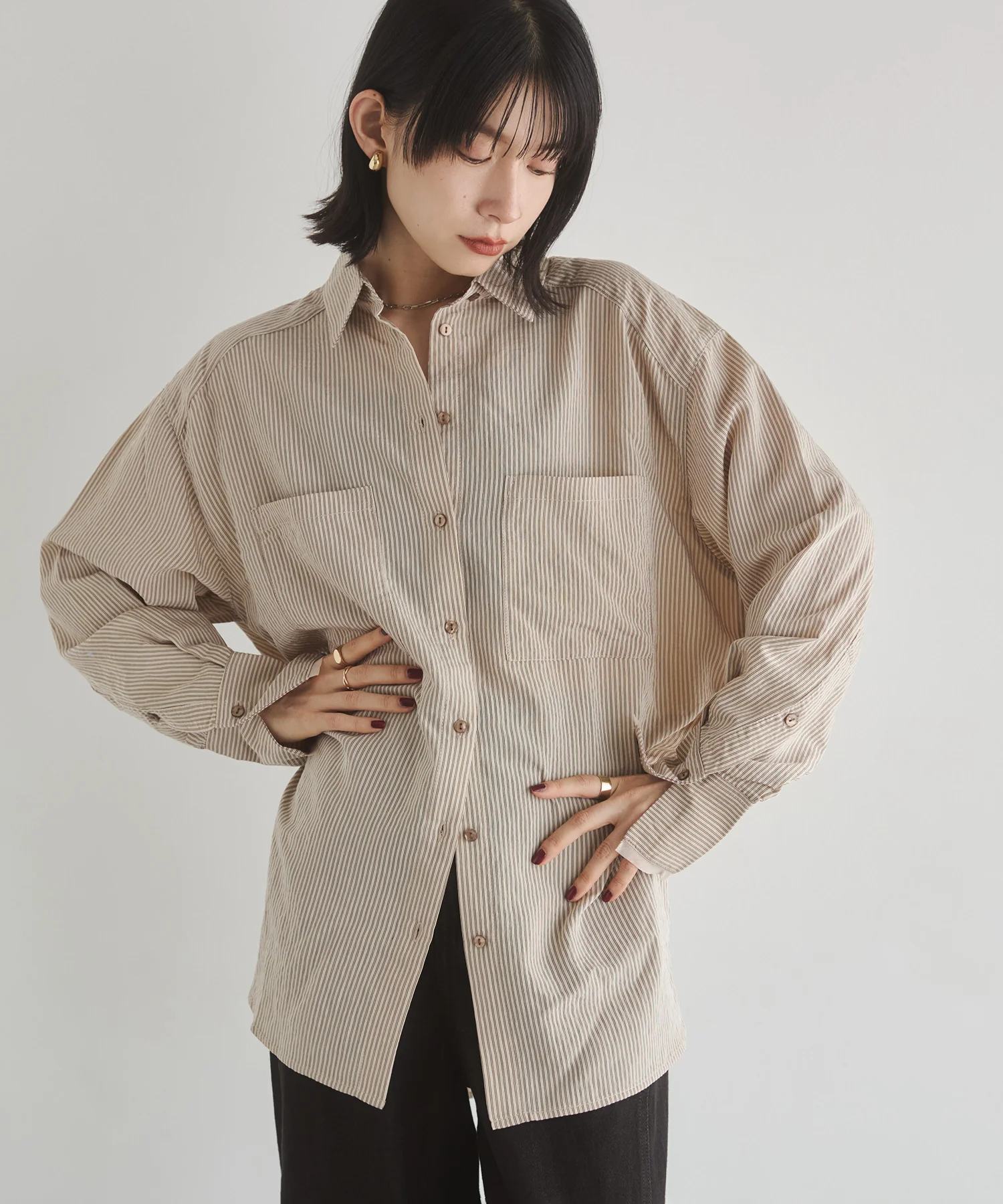 ツヤストライプ オーバーシャツ