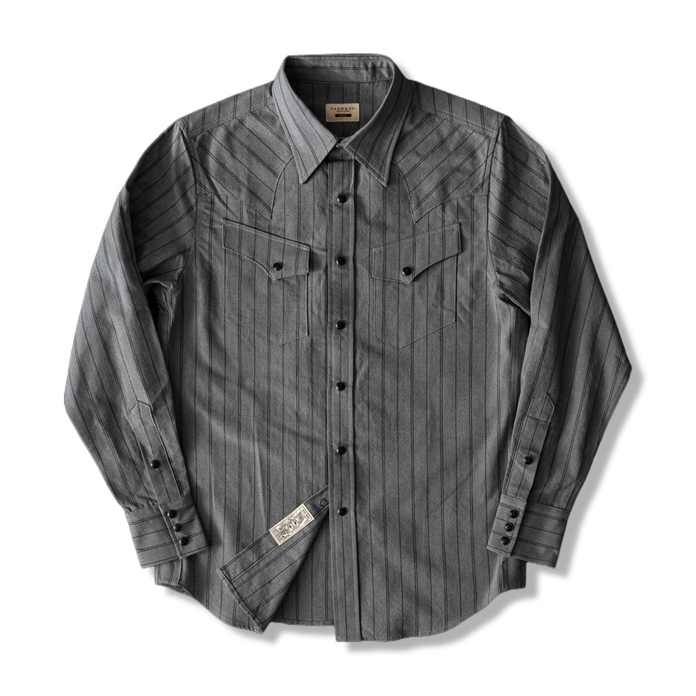 四色織り　コットン杢調ストライプ ウエスタンシャツ