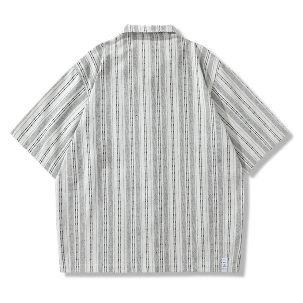 リネンストライプ開襟シャツ 半袖