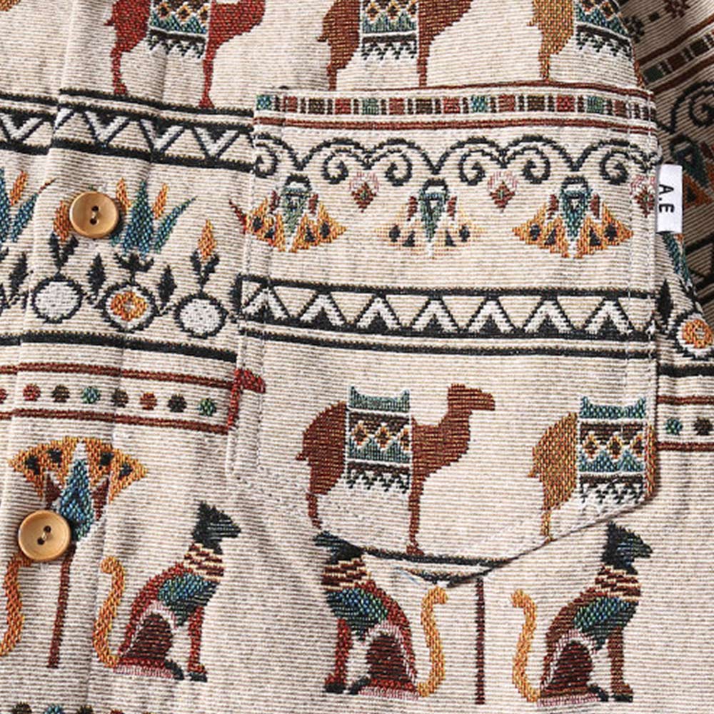 エジプトモチーフ総柄ジャカード　 長袖シャツ