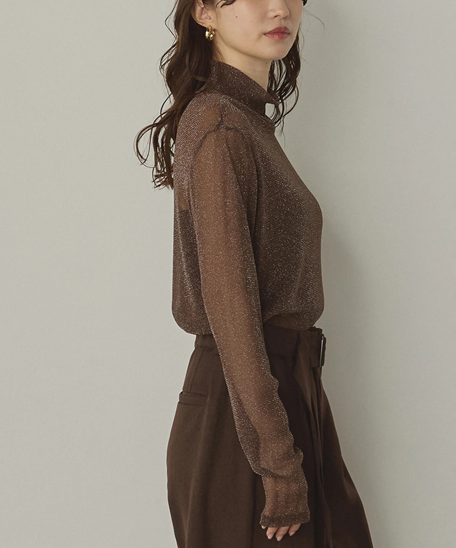 【新色追加】ラメシアー ハイネックトップス