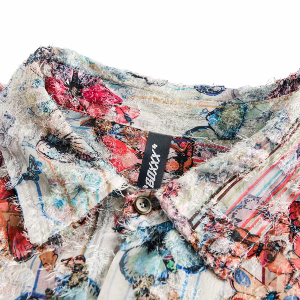 アメカジ蝶柄フリンジジャカードシャツ 半袖 