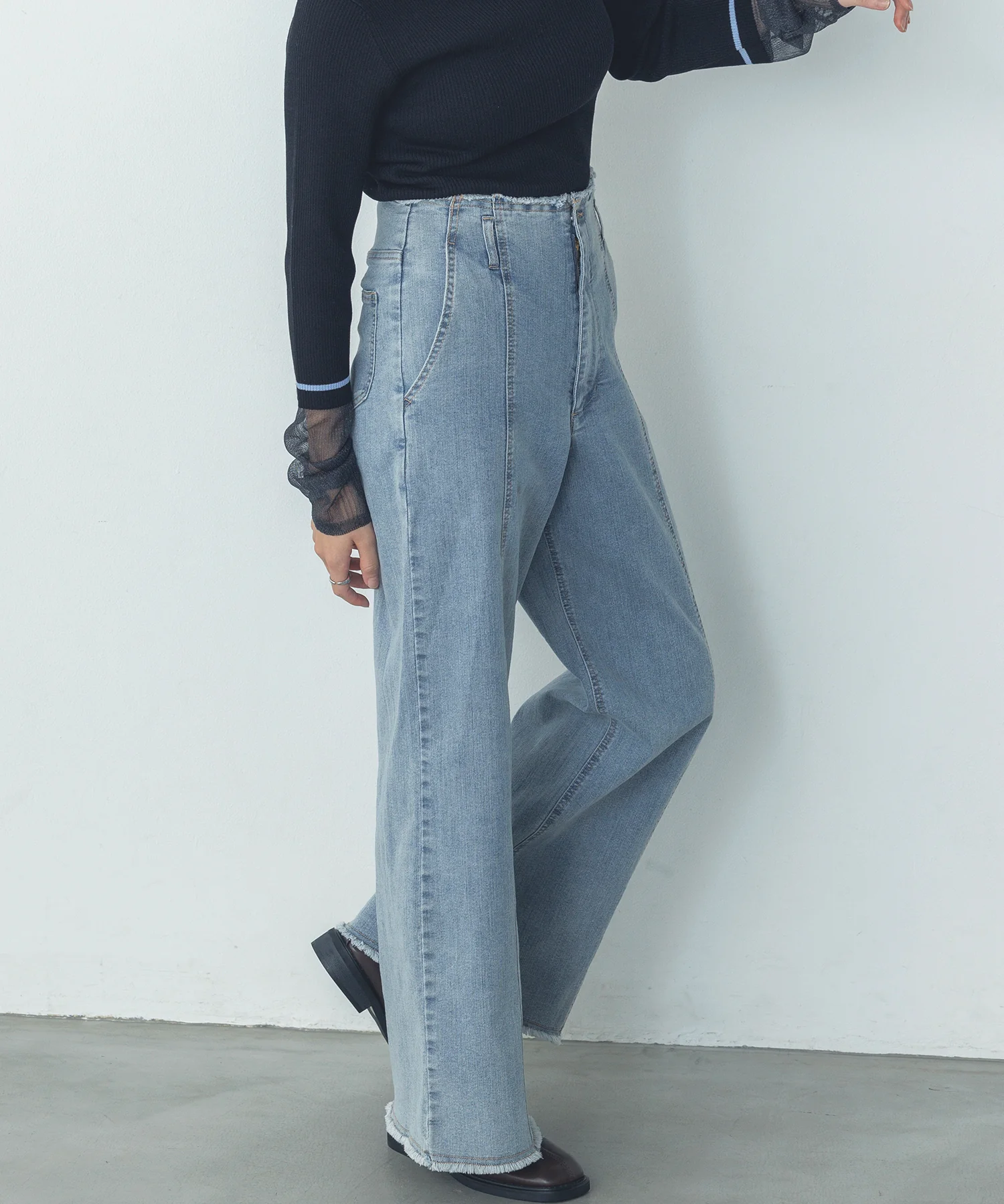 デニム/ツイル ハイウエストワイドパンツ