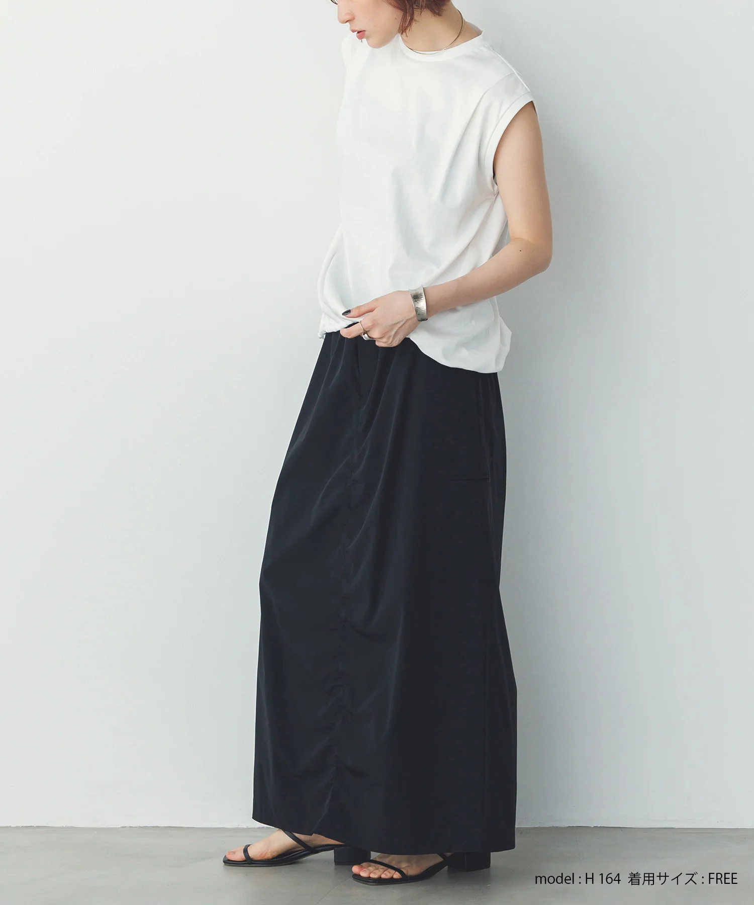 【接触冷感】シャーリング カーゴスカート