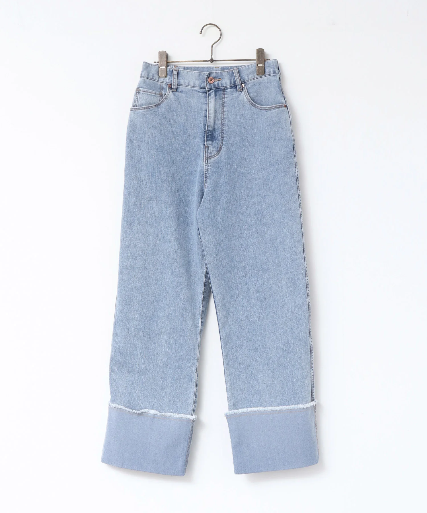 ロールアップ ワイドストレートデニムパンツ