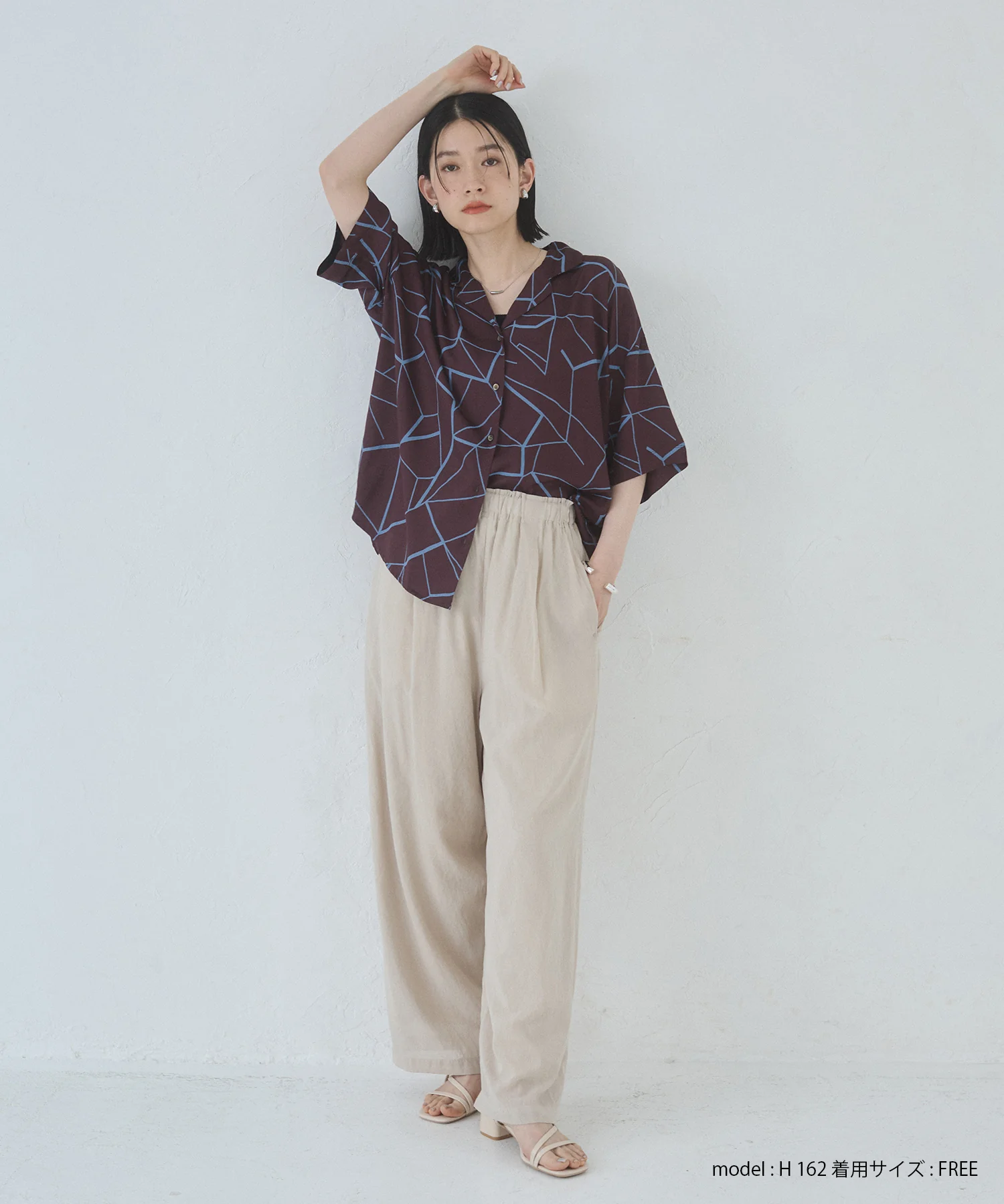 ビスコースサテン プリント開襟シャツ