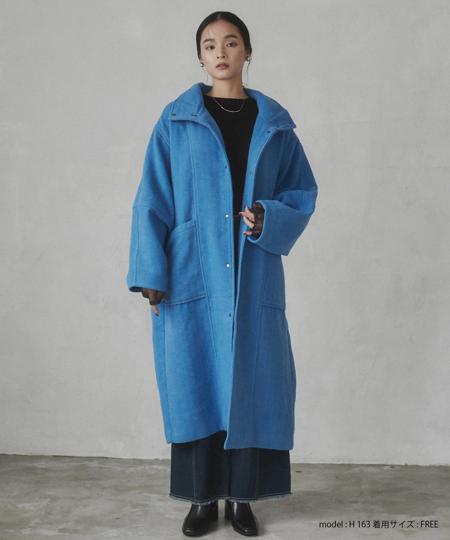 杢ヘリンボーン スタンドカラーコート