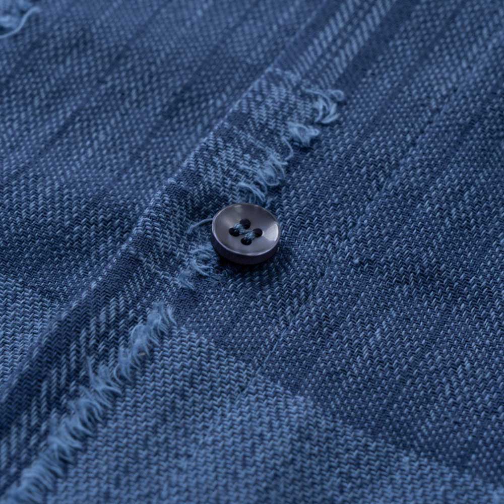 和風ストライプパッチワーク先染め　テクスチャー生地長袖シャツ