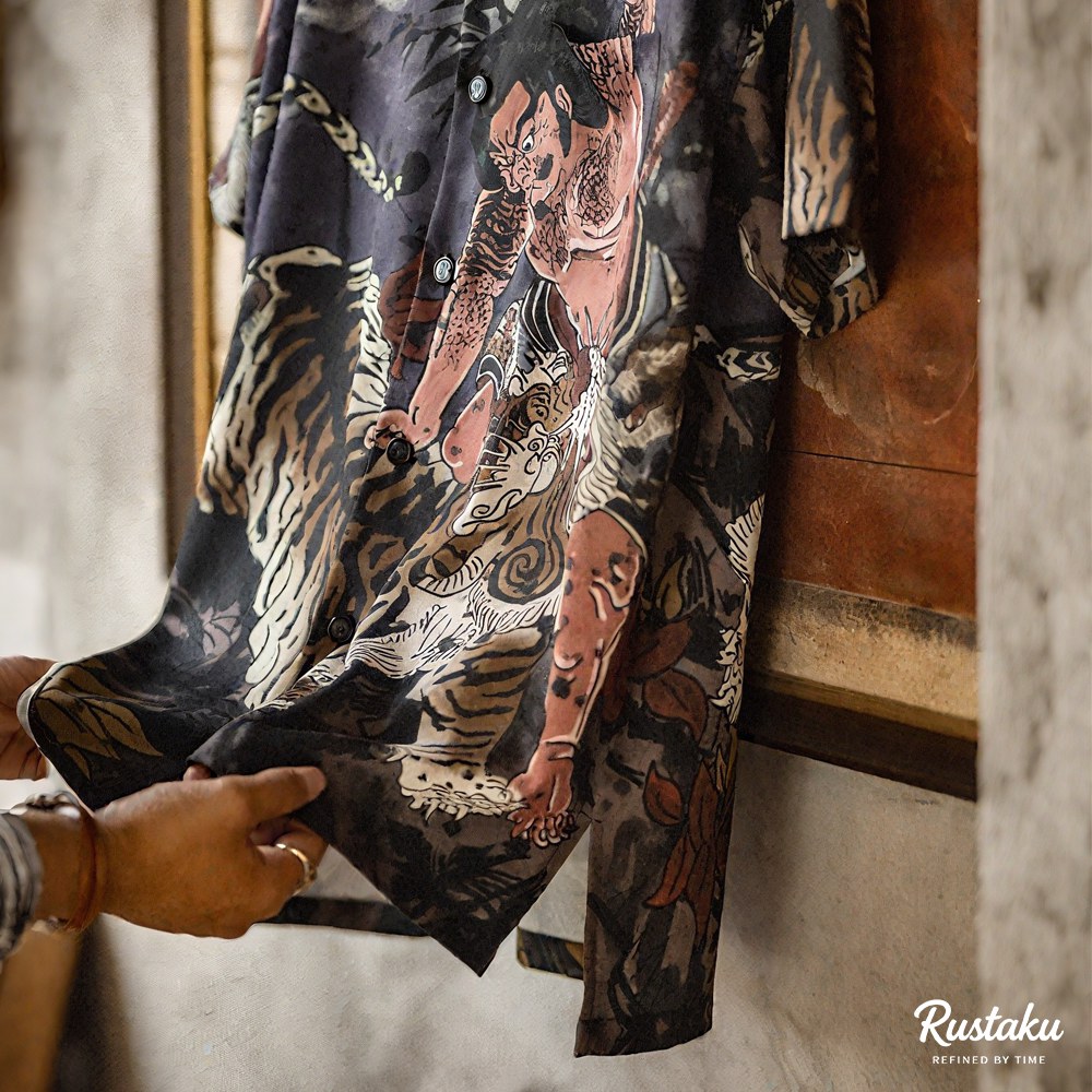 「水滸伝・武松の虎退治」浮世絵タッチ クールタッチキューバカラーシャツ半袖