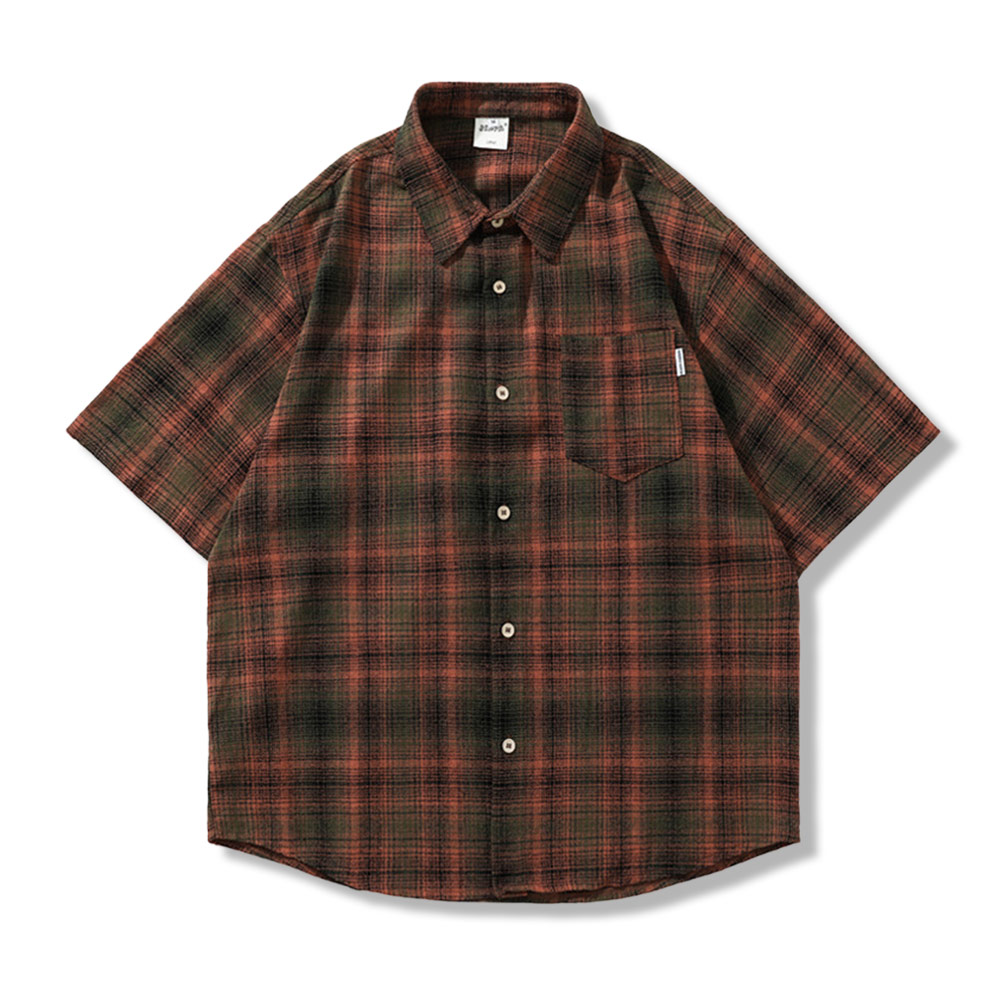 アメカジ　メンズヴィンテージチェック柄シャツ半袖