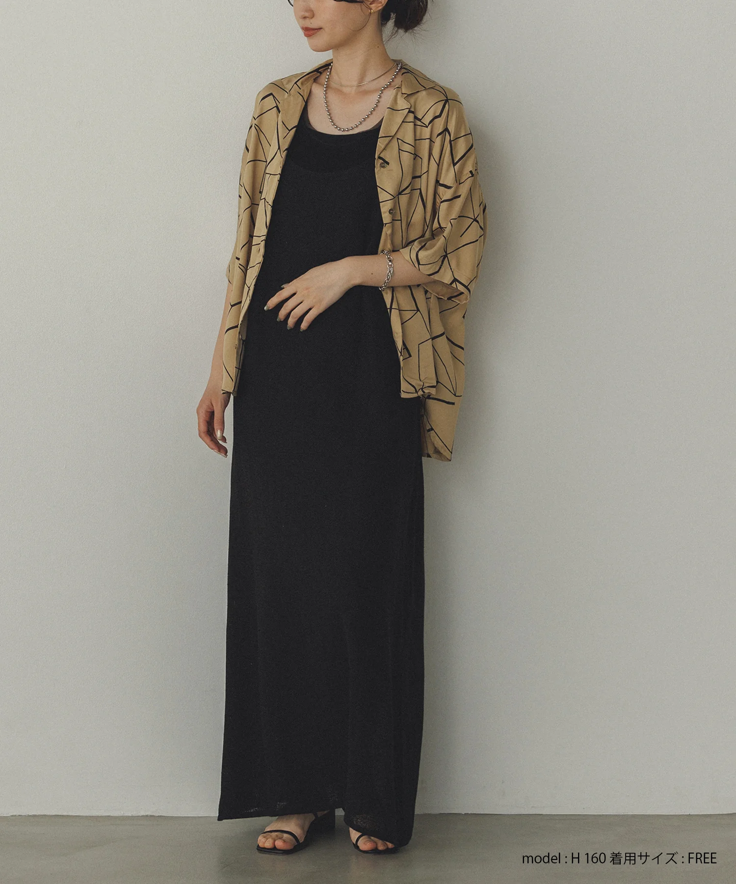 ビスコースサテン プリント開襟シャツ