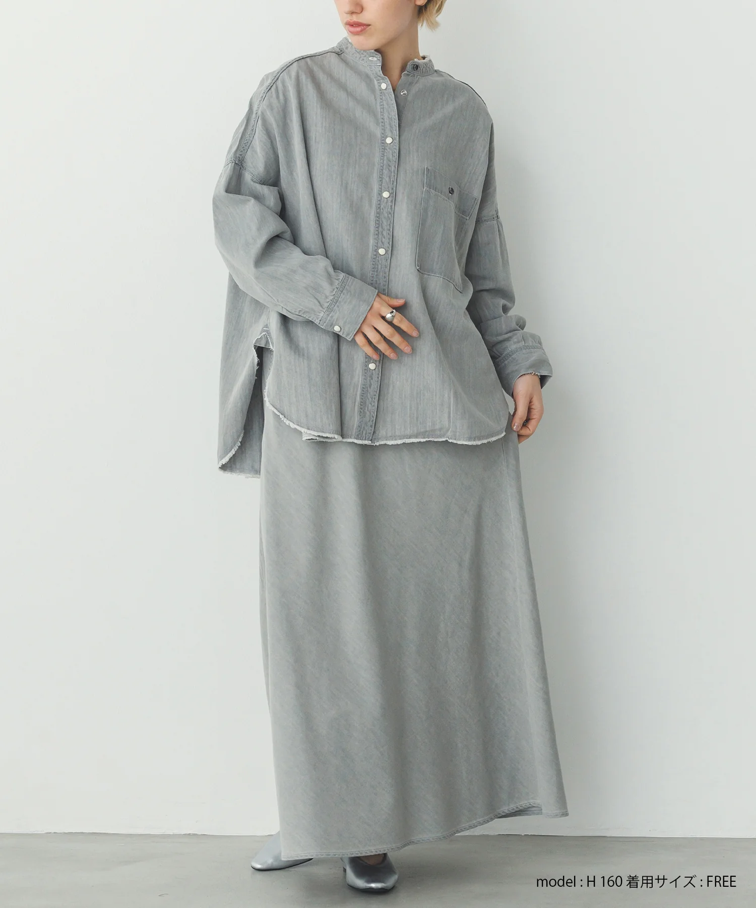 【WEB限定/別注】ライトオンス デニム バンドカラー オーバーサイズシャツ