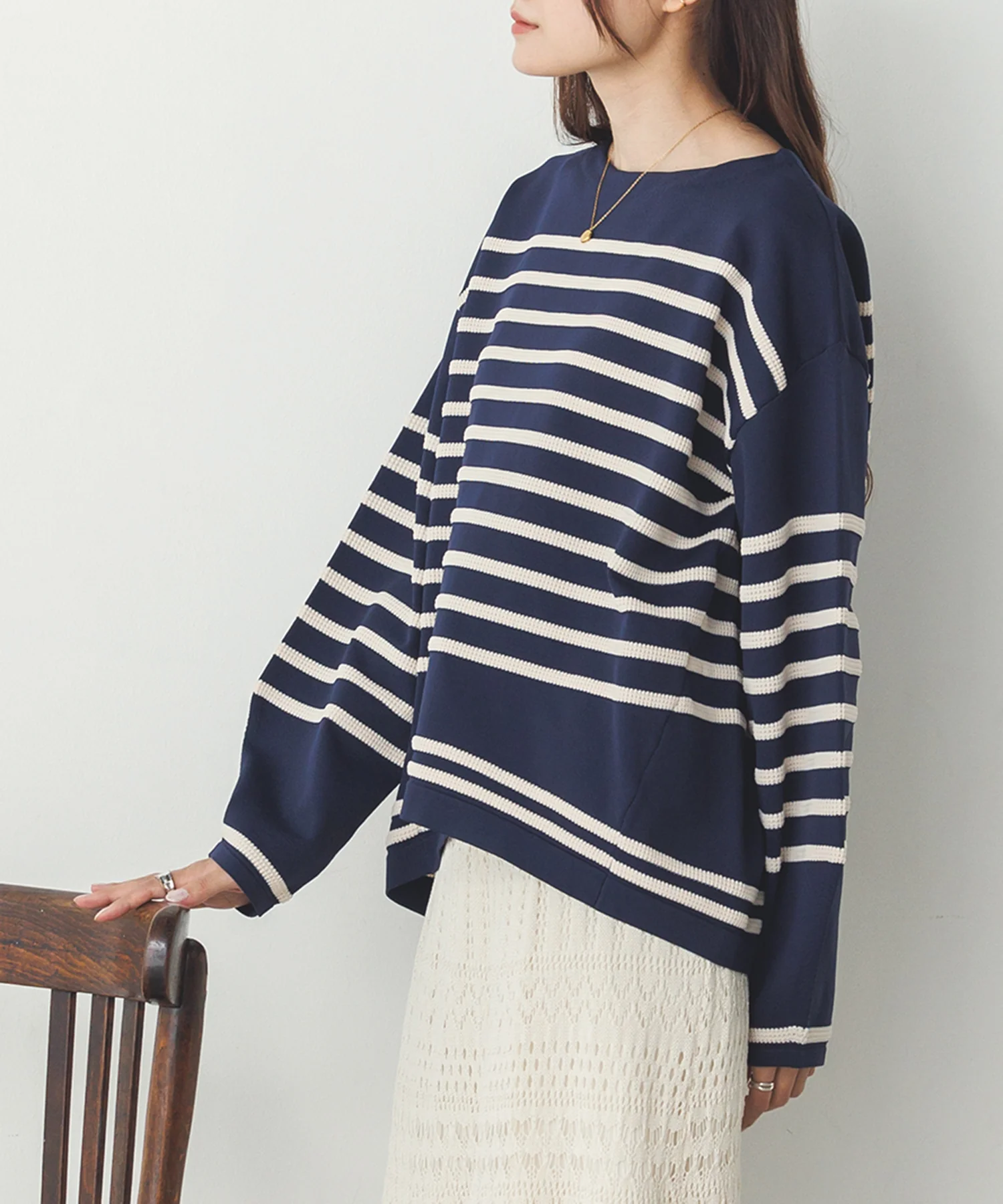 スポンディッシュ 柄編みボーダーニット