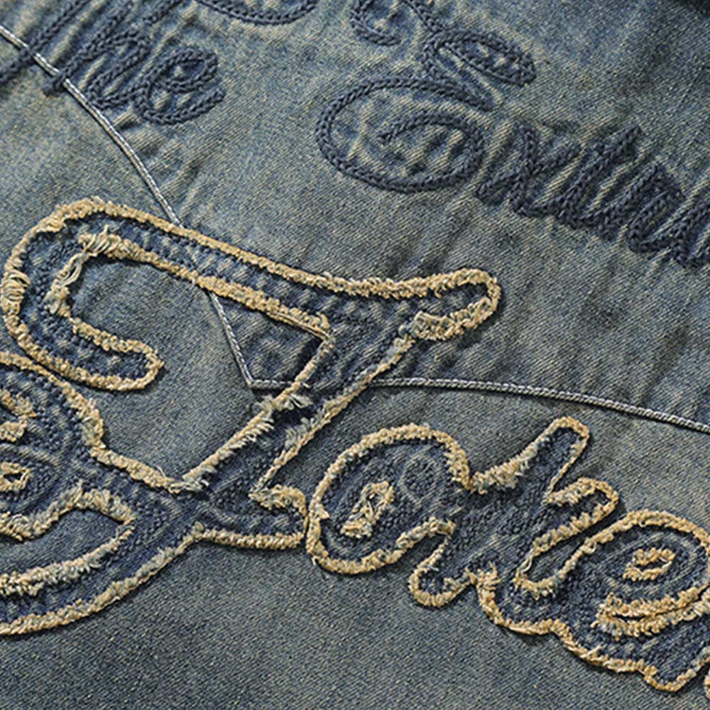 ジョーカーデビルカード　刺繍入り黄土ウォッシュデニムシャツ