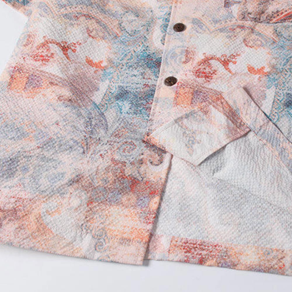 「東方霊草」プリント　シアサッカー素材オープンカラーシャツ