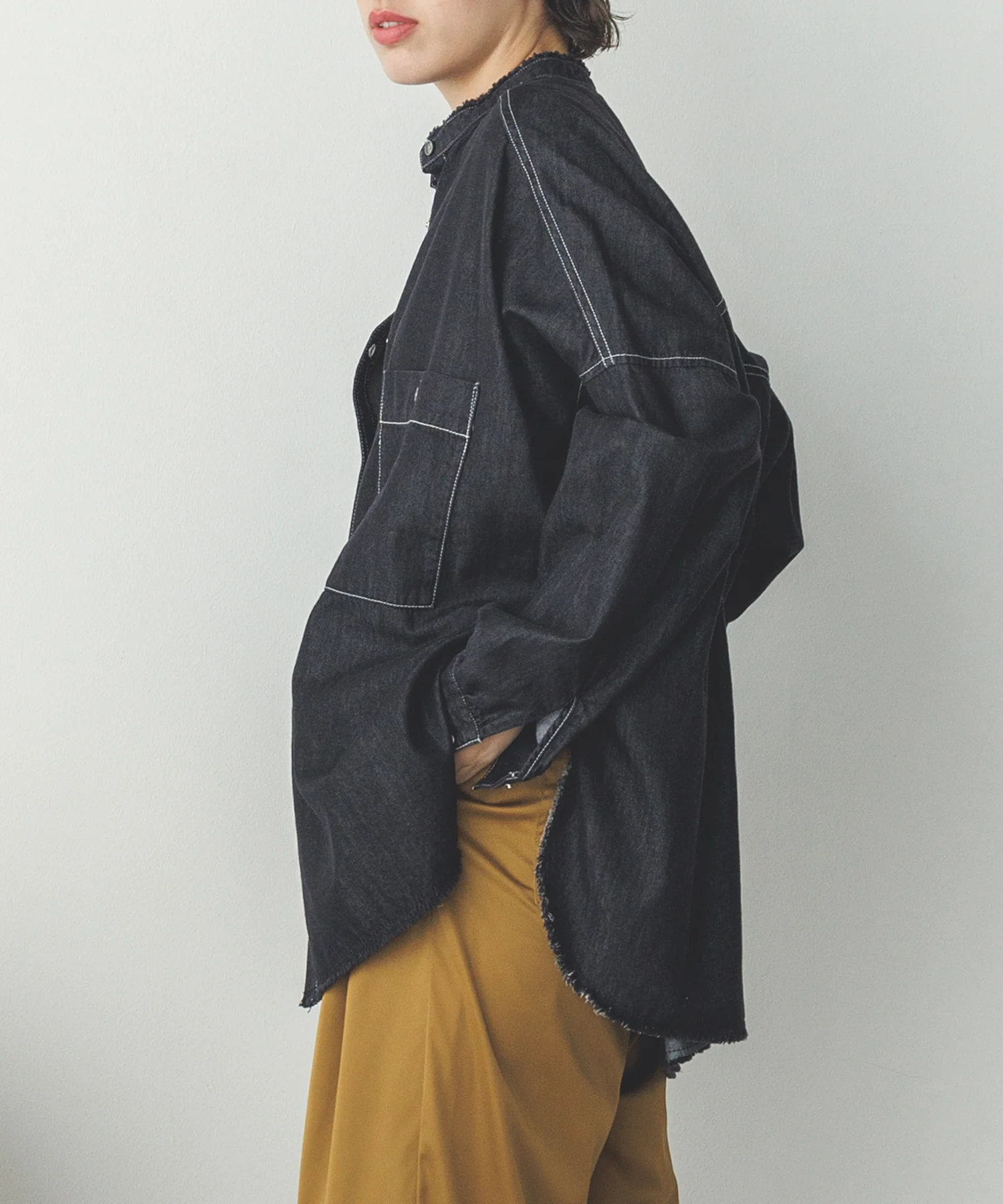 【WEB限定/別注】ライトオンス デニム バンドカラー オーバーサイズシャツ