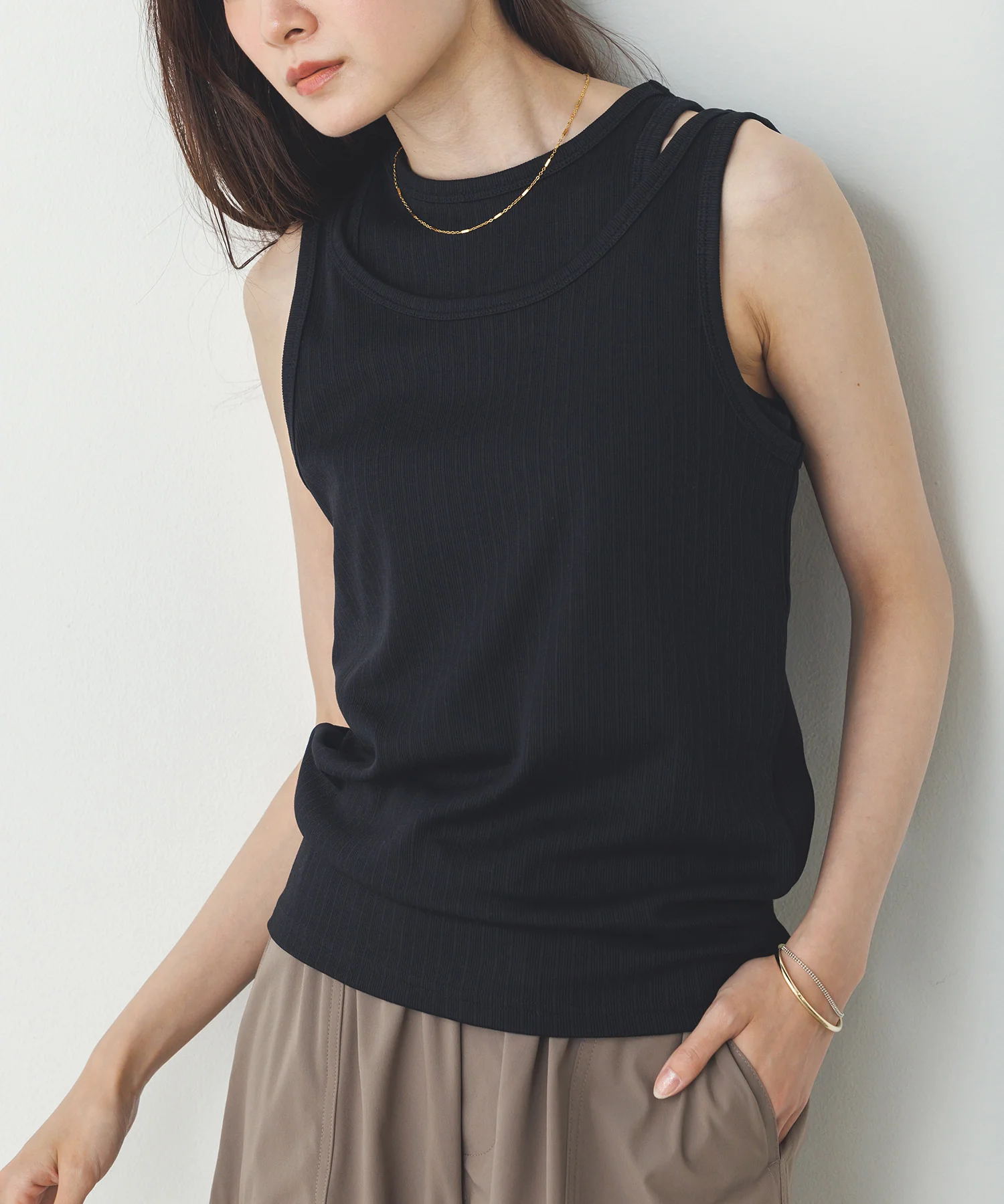 2枚重ね リブタンクトップ