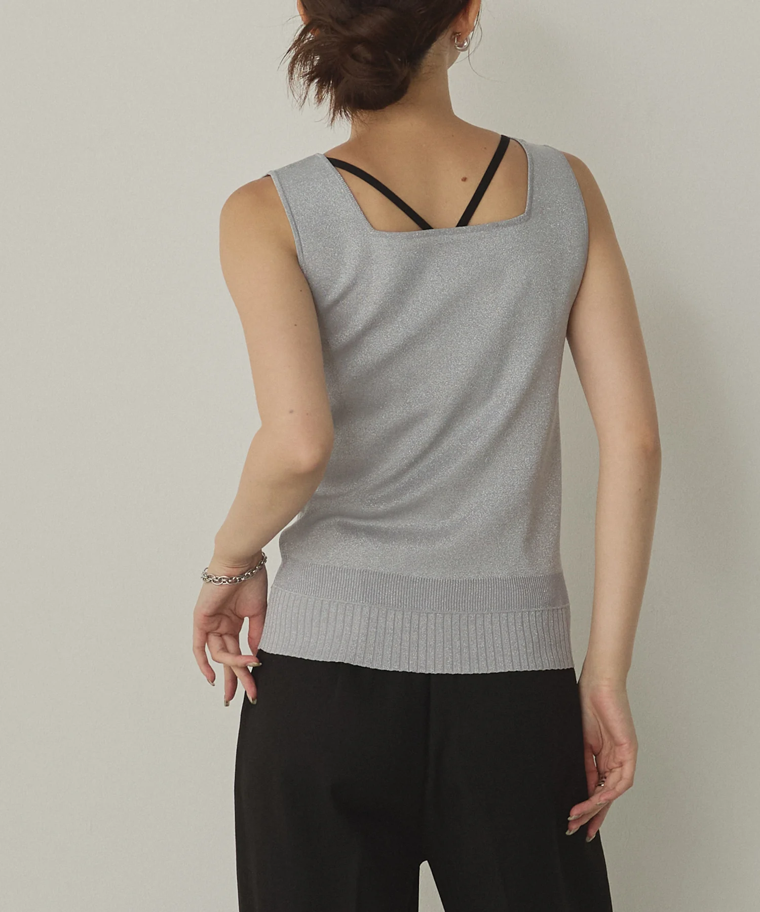 前後2WAY スクエアラメニット タンクトップ