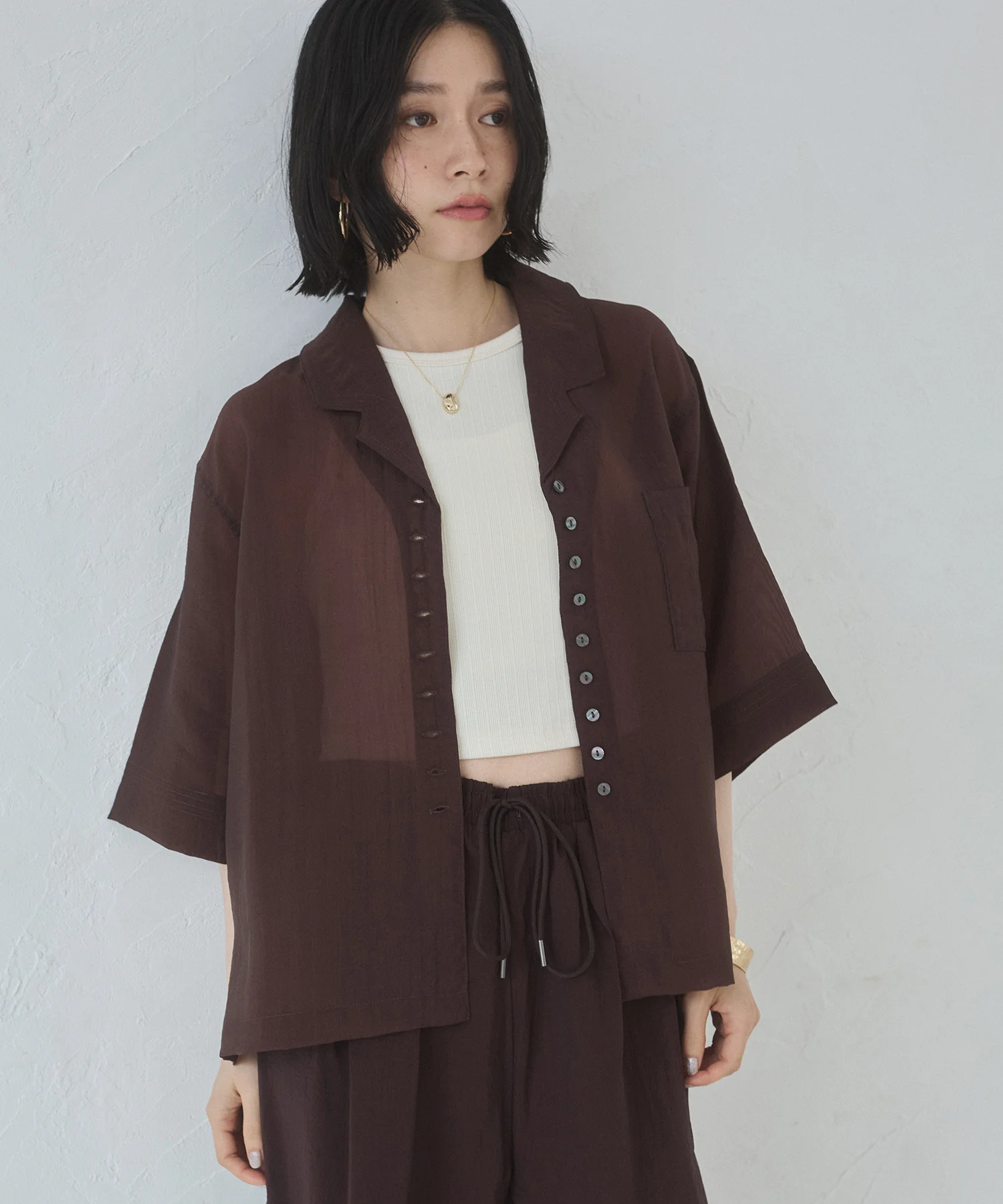 半袖 ツヤシアーシャツ