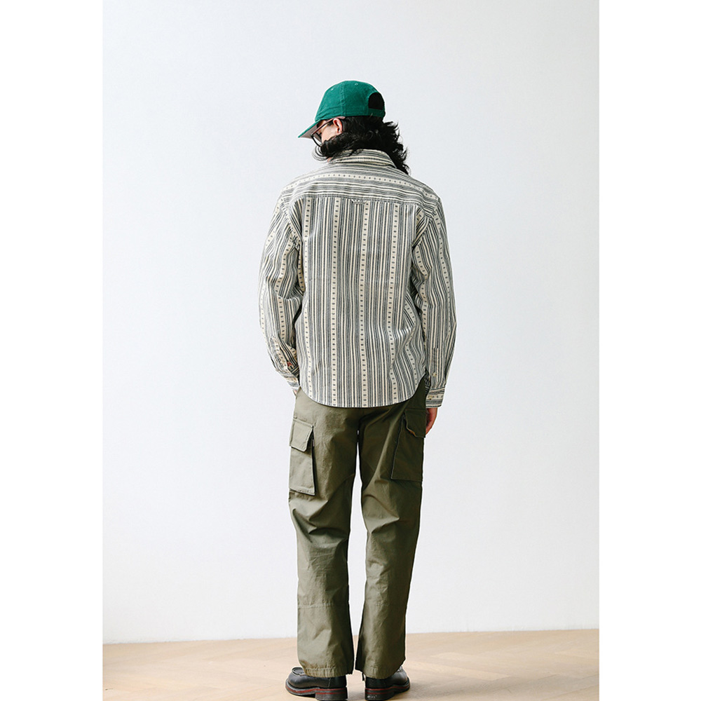 オーダーメイドコーデュロイ民族調ジオメトリック柄ワークシャツ